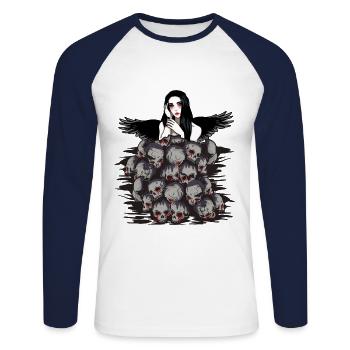 Dark Angel Paix Mondiale Crâne Désarmement Paix - T-shirt baseball manches longues Homme - blanc/marine - Devant - Nik (191cm)
