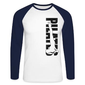 Instructeur de Pilates Professeur de Pilates - T-shirt baseball manches longues Homme - blanc/marine - Devant - Nik (191cm)