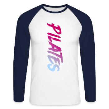 Instructeur de Pilates Professeur de Pilates - T-shirt baseball manches longues Homme - blanc/marine - Devant - Nik (191cm)