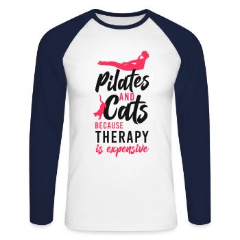 Instructeur de Pilates Enseignant Chat - T-shirt baseball manches longues Homme - blanc/marine - Devant - Nik (191cm)