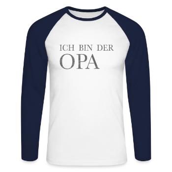 Je suis le grand-père - T-shirt baseball manches longues Homme - blanc/marine - Devant - Nik (191cm)