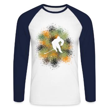 Eishockey – Spieler auf dem Eis - Unisex Baseballshirt langarm - Weiß/Navy - Vorne - Nik (191cm)
