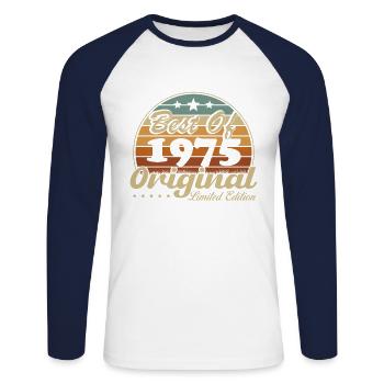 1975 Vintage Retro Geburtstagsgeschenk - Unisex Baseballshirt langarm - Weiß/Navy - Vorne - Nik (191cm)
