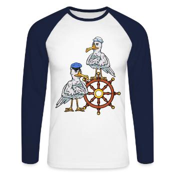 Steering Wheel Seafarer Cruise Seagulls Captain Voyage - Unisex Long Sleeve Baseball T-Shirt - white/navy - Front - Nik (191cm)