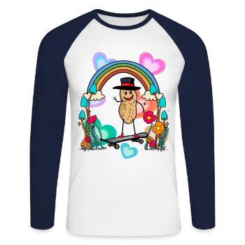 Peanut Skater Spring Nature Birthday Greetings - Unisex Long Sleeve Baseball T-Shirt - white/navy - Front - Nik (191cm)
