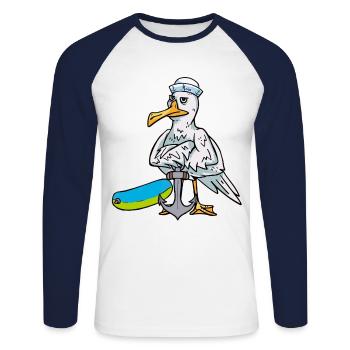 Möwe Matrose Seenot Schwimmring maritim - Unisex Baseballshirt langarm - Weiß/Navy - Vorne - Nik (191cm)