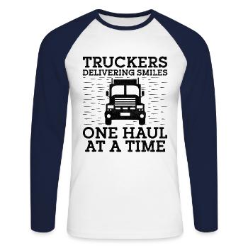 Trucker Fahren Papa Trucker Vater LKW Fahrer - Unisex Baseballshirt langarm - Weiß/Navy - Vorne - Nik (191cm)