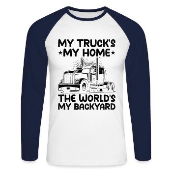 Trucker Fahren Papa Trucker Vater LKW Fahrer - Unisex Baseballshirt langarm - Weiß/Navy - Vorne - Nik (191cm)