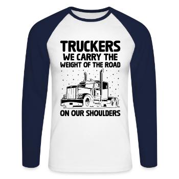 Trucker Fahren Papa Trucker Vater LKW Fahrer - Unisex Baseballshirt langarm - Weiß/Navy - Vorne - Nik (191cm)