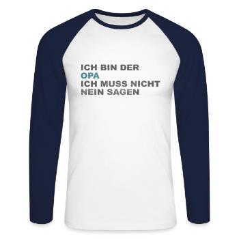 Cooler Opa Spruch - Unisex Baseballshirt langarm - Weiß/Navy - Vorne - Nik (191cm)
