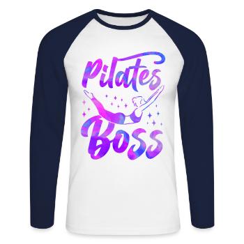 Instructeur de Pilates Professeur de Pilates - T-shirt baseball manches longues Homme - blanc/marine - Devant - Nik (191cm)