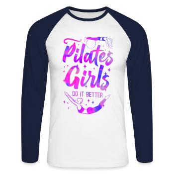 Pilates Instructor Teacher Pilates - Unisex Baseballshirt langarm - Weiß/Navy - Vorne - Nik (191cm)