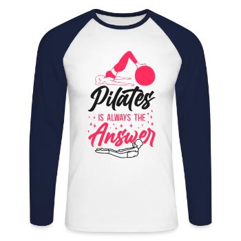 Instructeur de Pilates Professeur de Pilates - T-shirt baseball manches longues Homme - blanc/marine - Devant - Nik (191cm)