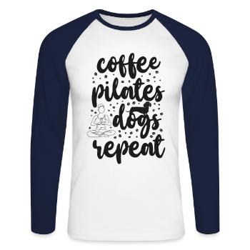 Instructeur de Pilates Professeur Café - T-shirt baseball manches longues Homme - blanc/marine - Devant - Nik (191cm)