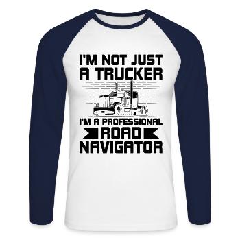 Trucker Fahren Papa Trucker Vater LKW-Fahrer - Unisex Baseballshirt langarm - Weiß/Navy - Vorne - Nik (191cm)