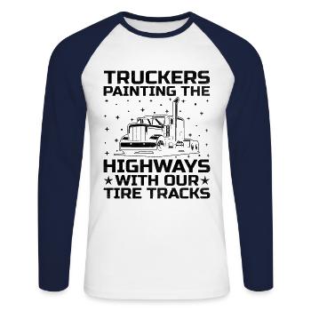 Trucker Fahren Papa Trucker Vater LKW-Fahrer - Unisex Baseballshirt langarm - Weiß/Navy - Vorne - Nik (191cm)