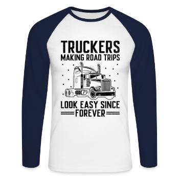 Trucker Fahren Papa Trucker Vater LKW-Fahrer - Unisex Baseballshirt langarm - Weiß/Navy - Vorne - Nik (191cm)