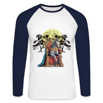 Roi Rois Cheval Chevaux Empereur Fantaisie - T-shirt baseball manches longues Homme - blanc/marine - Devant - Nik (191cm)