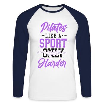 Instructeur de Pilates Professeur de Pilates - T-shirt baseball manches longues Homme - blanc/marine - Devant - Nik (191cm)