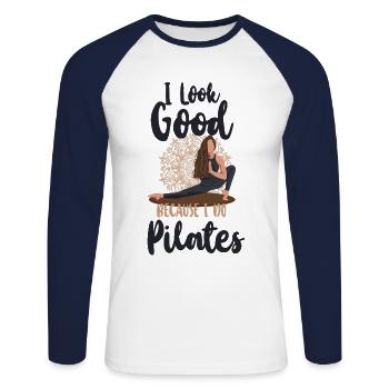Pilates Instructor Teacher I Look - Unisex Baseballshirt langarm - Weiß/Navy - Vorne - Nik (191cm)