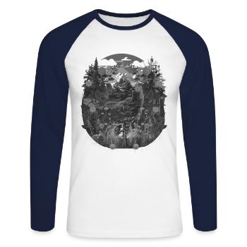 Cerf Vintage rétro 80 ' s 90 ' s Wild Deer Moose - T-shirt baseball manches longues Homme - blanc/marine - Devant - Nik (191cm)