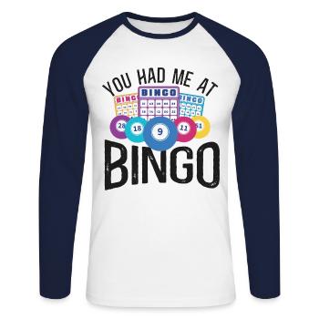 Fille de joueur de bingo à laquelle vous m’avez eu - T-shirt baseball manches longues Homme - blanc/marine - Devant - Nik (191cm)