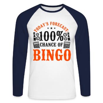 Bingo Player Today's Forecast: - Unisex Baseballshirt langarm - Weiß/Navy - Vorne - Nik (191cm)