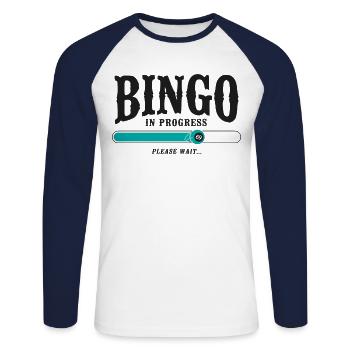 Bingo Player Bingo In Progress - Unisex Long Sleeve Baseball T-Shirt - white/navy - Front - Nik (191cm)