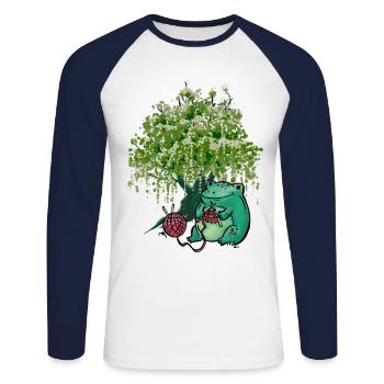 Grenouille tricot à l’aiguille tricot tricot travaux d’aiguille - T-shirt baseball manches longues Homme - blanc/marine - Devant - Nik (191cm)