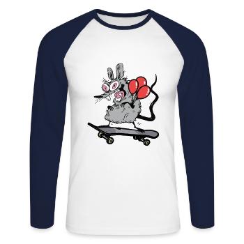 Rodent Rat Skater Mouse Skateboard Birthday - Unisex Long Sleeve Baseball T-Shirt - white/navy - Front - Nik (191cm)