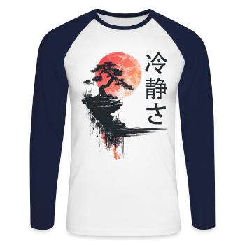 Japan Landscape Calmness Bonsai Tree Aesthetic - Unisex Long Sleeve Baseball T-Shirt - white/navy - Front - Nik (191cm)