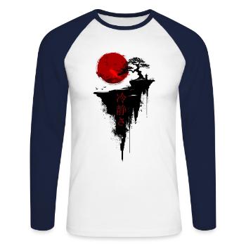 Bonsai Tree Japan Landscape Calmness Aesthetic - Unisex Long Sleeve Baseball T-Shirt - white/navy - Front - Nik (191cm)