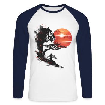 Japan Landscape Bonsai Tree Tiger Aesthetic - Unisex Long Sleeve Baseball T-Shirt - white/navy - Front - Nik (191cm)