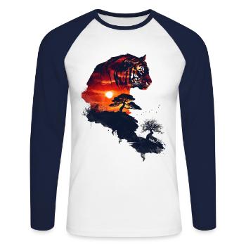 Japan Landscape Tiger Bonsai Tree Aesthetic - Unisex Long Sleeve Baseball T-Shirt - white/navy - Front - Nik (191cm)