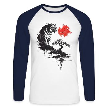 Bonsai Tree Tiger Aesthetic Japan Landscape - Unisex Long Sleeve Baseball T-Shirt - white/navy - Front - Nik (191cm)