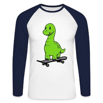 Dino Skater Skateboard Kinder - Unisex Baseballshirt langarm - Weiß/Navy - Vorne - Nik (191cm)