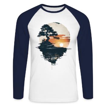 Japon Paysage Bonsaï Arbre Esthétique Bouddhiste - T-shirt baseball manches longues Homme - blanc/marine - Devant - Nik (191cm)