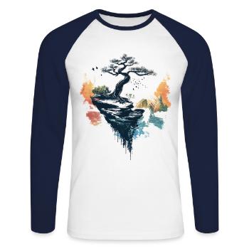 Japan Landscape Bonsai Tree Birds Aesthetic - Unisex Long Sleeve Baseball T-Shirt - white/navy - Front - Nik (191cm)