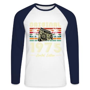 1975 Vintage Retro Geburtstagsgeschenk - Unisex Baseballshirt langarm - Weiß/Navy - Vorne - Nik (191cm)