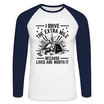 Je fais un effort supplémentaire parce que les vies en valent la peine - T-shirt baseball manches longues Homme - blanc/marine - Devant - Nik (191cm)