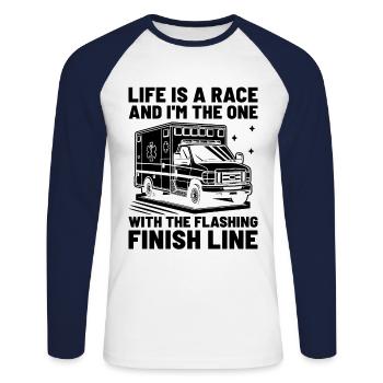 Life Is A Race And I'm The One With The Flashing F - Unisex Long Sleeve Baseball T-Shirt - white/navy - Front - Nik (191cm)