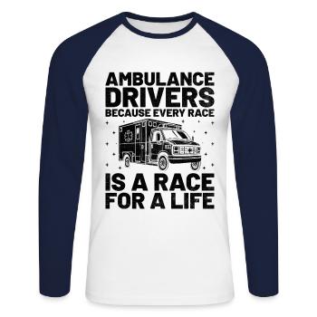 Ambulanzfahrer, weil jedes Rennen ein Rennen für - Unisex Baseballshirt langarm - Weiß/Navy - Vorne - Nik (191cm)