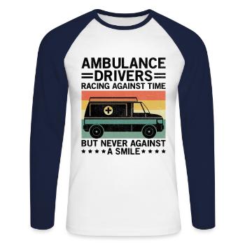 Les ambulanciers se lancent dans une course contre la montre EMS Paramedi - T-shirt baseball manches longues Homme - blanc/marine - Devant - Nik (191cm)