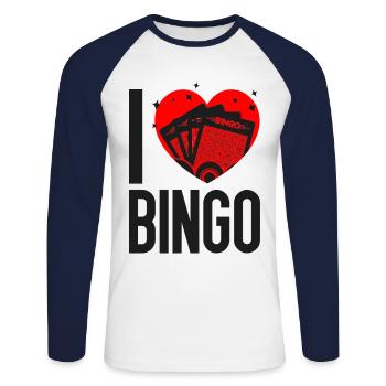 Bingo Player Heart I Love Bingo - Unisex Long Sleeve Baseball T-Shirt - white/navy - Front - Nik (191cm)
