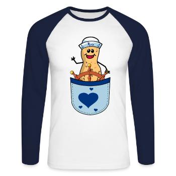 Sac Cacahuète Marins Marins Timonier - T-shirt baseball manches longues Homme - blanc/marine - Devant - Nik (191cm)