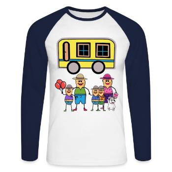 Cacahuètes Famille Caravane Vacances Enfant Vacances - T-shirt baseball manches longues Homme - blanc/marine - Devant - Nik (191cm)