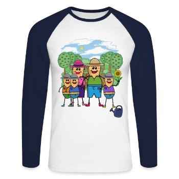 Cacahuète, Famille, Enfants, Jardinage, Jardinage, Nature - T-shirt baseball manches longues Homme - blanc/marine - Devant - Nik (191cm)