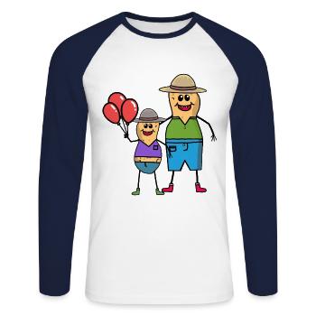 Anniversaire Père Fils Famille Enfant Cacahuètes - T-shirt baseball manches longues Homme - blanc/marine - Devant - Nik (191cm)