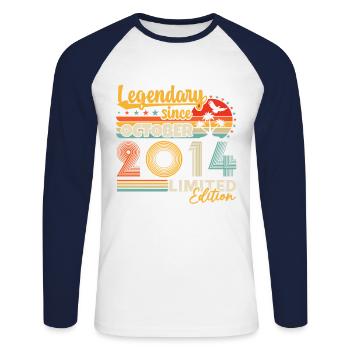 Oktober 2014 Vintage Retro Geburtstagsgeschenk - Unisex Baseballshirt langarm - Weiß/Navy - Vorne - Nik (191cm)