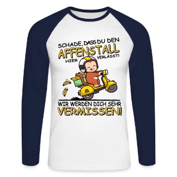 Wir werden dich vermissen - Jobwechsel - Unisex Baseballshirt langarm - Weiß/Navy - Vorne - Nik (191cm)